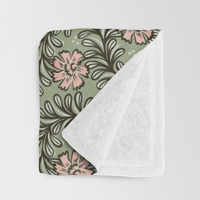 Climbing Leaves Floral Stripe Sage Green and Pink Throw Blanket Gallery Image 3