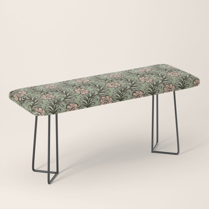Climbing Leaves Floral Stripe Sage Green and Pink Bench Gallery Image 1