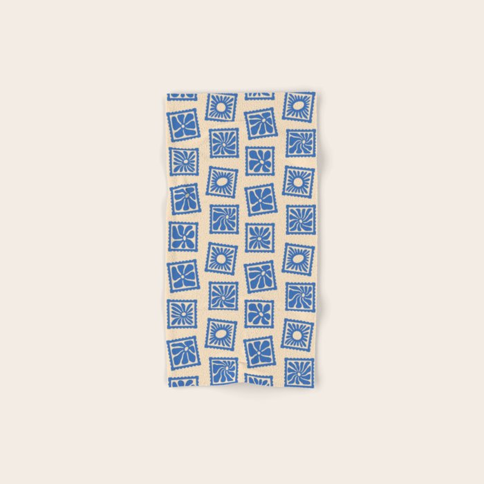 Vintage blue flower postage stamp pattern Bath Towel Gallery Image 1