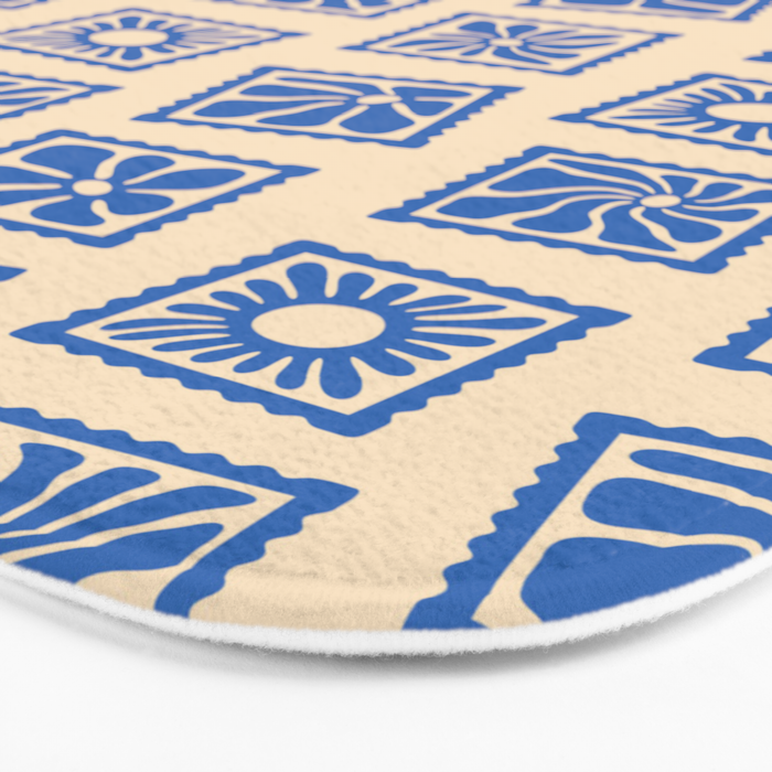 Vintage blue flower postage stamp pattern Bath Mat Gallery Image 3