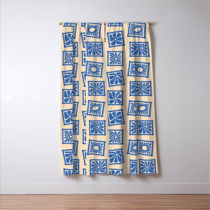 Vintage blue flower postage stamp pattern Window Curtain Gallery Image 3