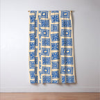 Vintage blue flower postage stamp pattern Window Curtain Gallery Image 3