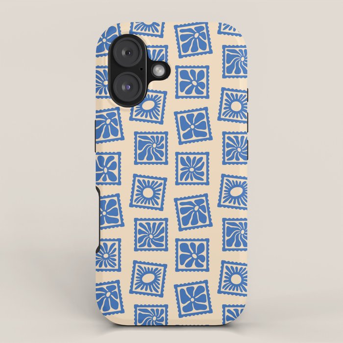 Vintage blue flower postage stamp pattern iPhone Case Gallery Image 1