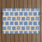 Vintage blue flower postage stamp pattern Outdoor Rug Gallery Image 1