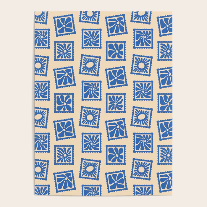 Vintage blue flower postage stamp pattern Poster Gallery Image 4