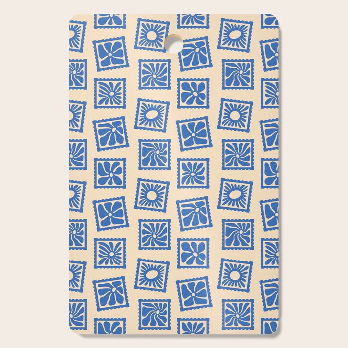 Vintage blue flower postage stamp pattern Cutting Board Gallery Image 1