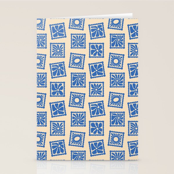 Vintage blue flower postage stamp pattern Stationery Card Gallery Image 2