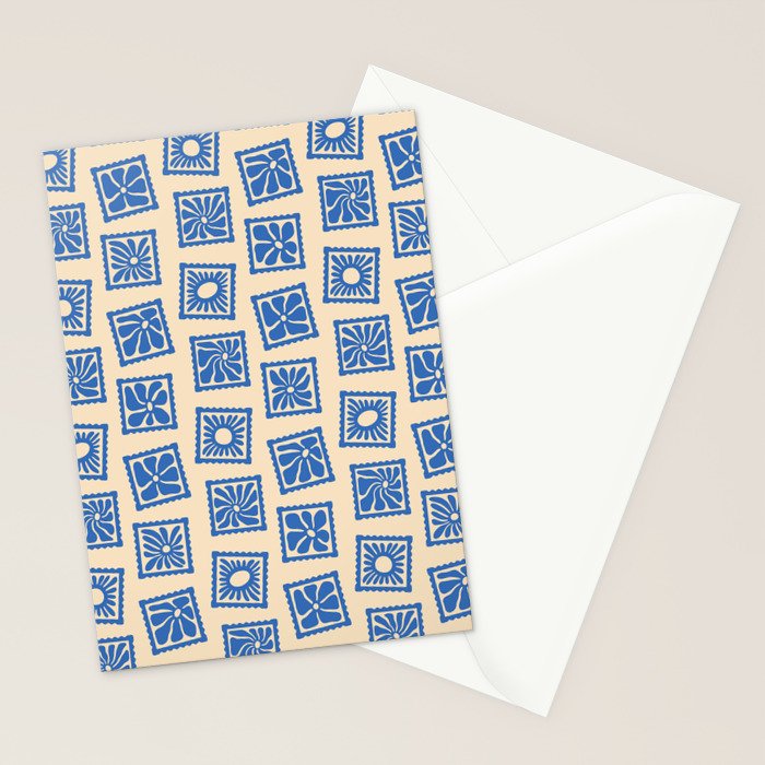 Vintage blue flower postage stamp pattern Stationery Card Gallery Image 2