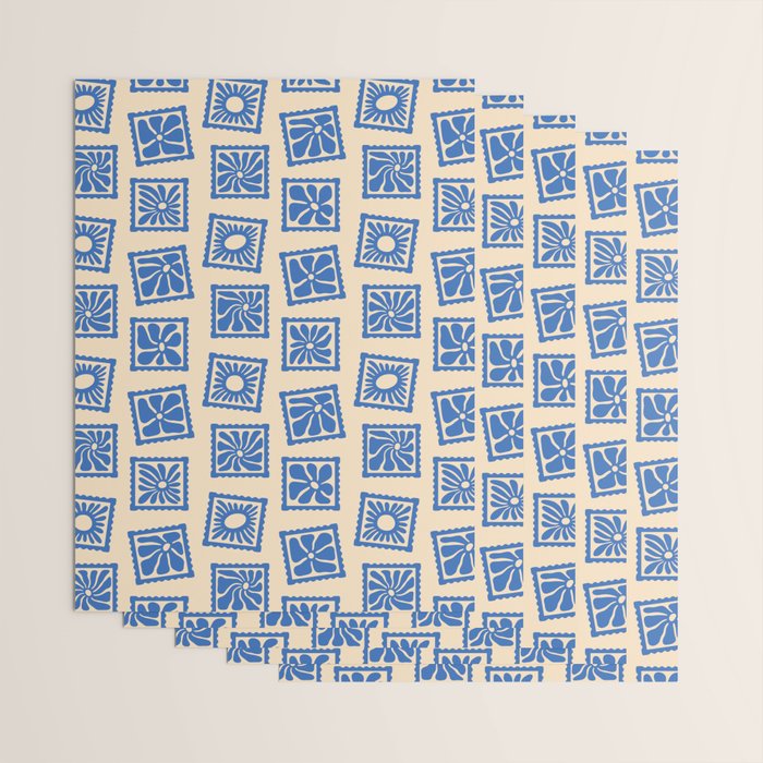 Vintage blue flower postage stamp pattern Wrapping Paper Gallery Image 3
