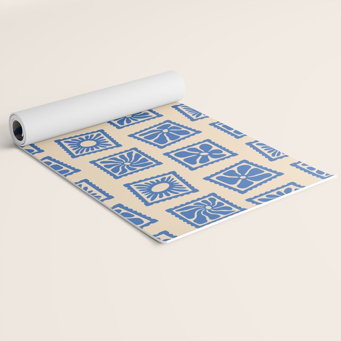 Vintage blue flower postage stamp pattern Yoga Mat Gallery Image 2