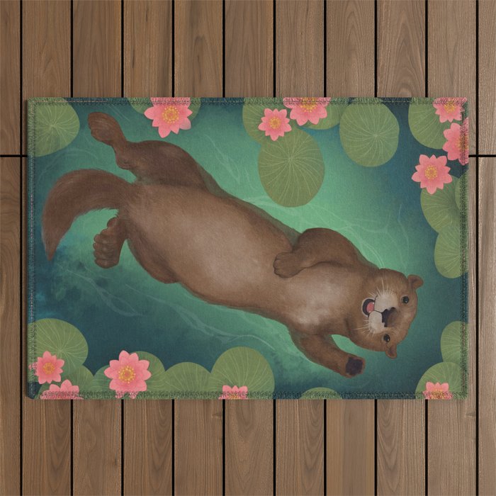 swimming otter Outdoor Rug Gallery Image 1