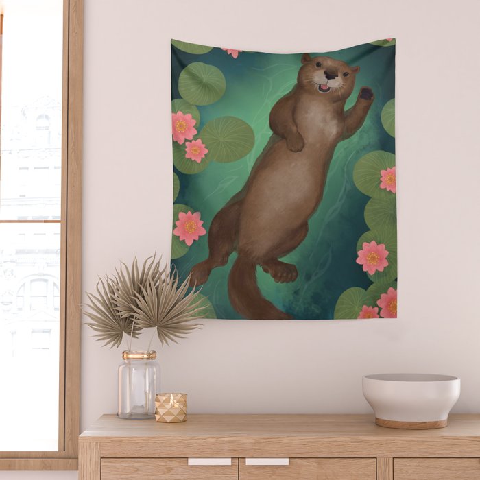 swimming otter Wall Tapestry Gallery Image 2