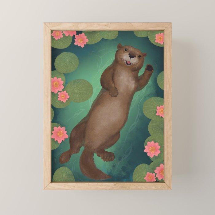 swimming otter Mini Art Print Gallery Image 1