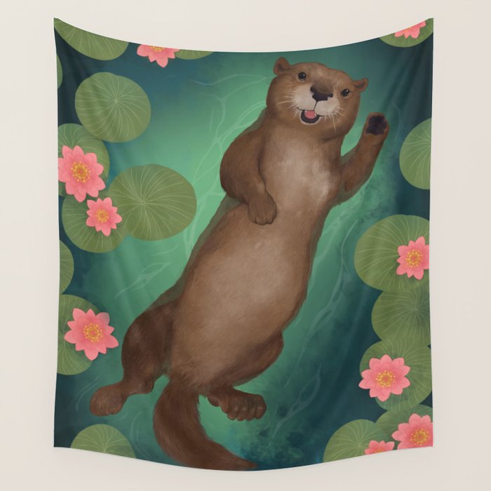 swimming otter Wall Tapestry Gallery Image 4