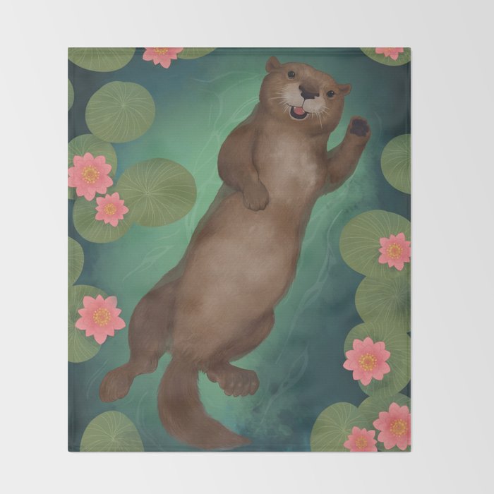swimming otter Throw Blanket Gallery Image 2