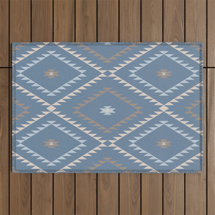 Southwestern Geometric - Denim Nude Outdoor Rug Gallery Image 1