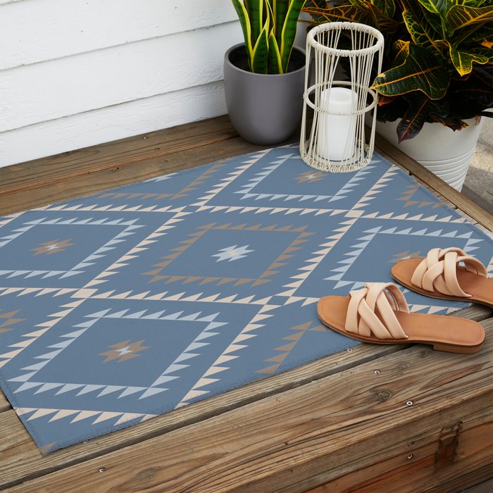 Southwestern Geometric - Denim Nude Outdoor Rug Gallery Image 2