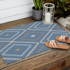 Southwestern Geometric - Denim Nude Outdoor Rug Gallery Image 2