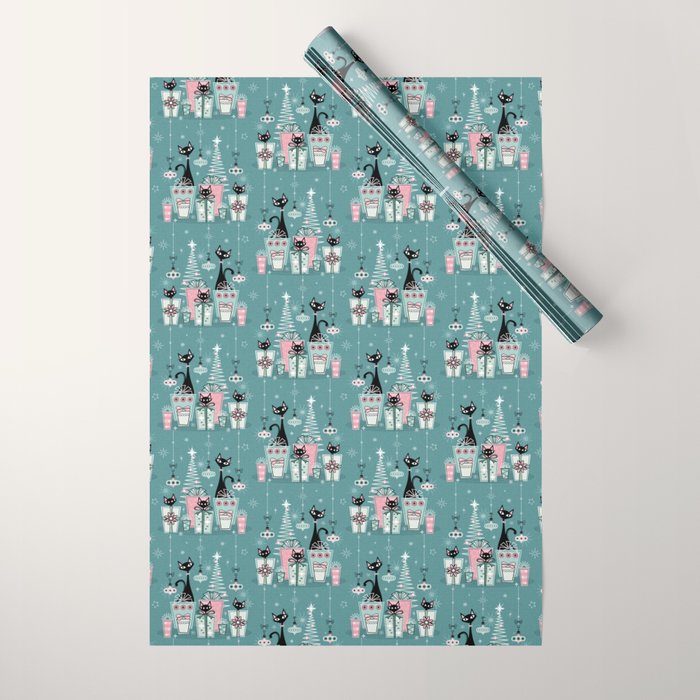 Vintage Kitty Christmas II sxs6- ©studioxtine Wrapping Paper Gallery Image 1