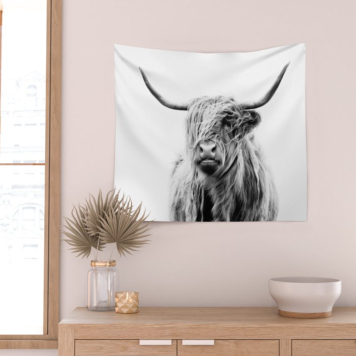 portrait of a highland cow (horizontal) Wall Tapestry Gallery Image 2