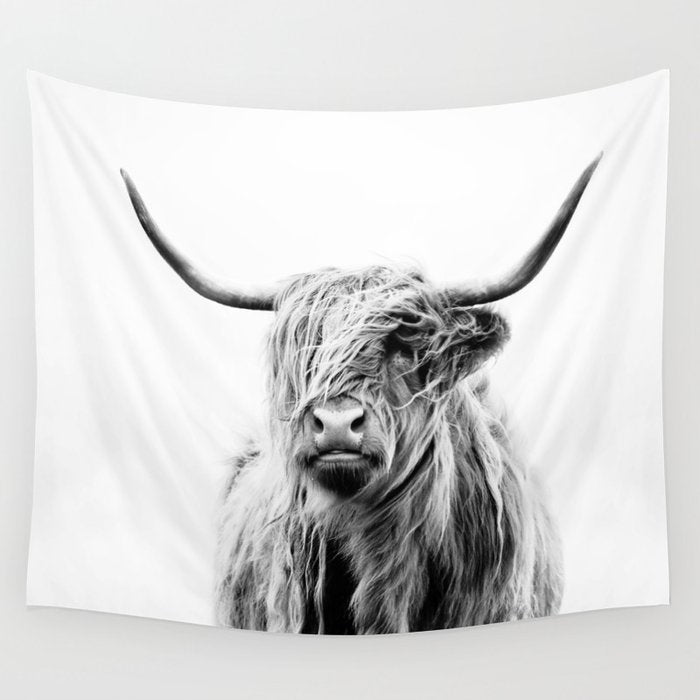 portrait of a highland cow (horizontal) Wall Tapestry Gallery Image 1