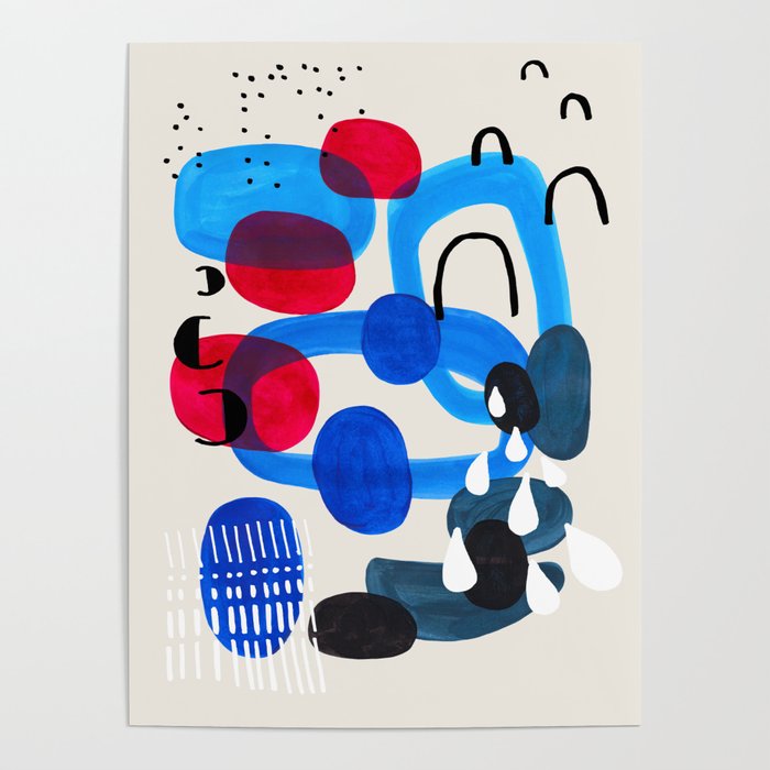 Mid Century Modern Abstract Colorful Art Patterns Ocean Blue Turquoise Grey Poster Gallery Image 4