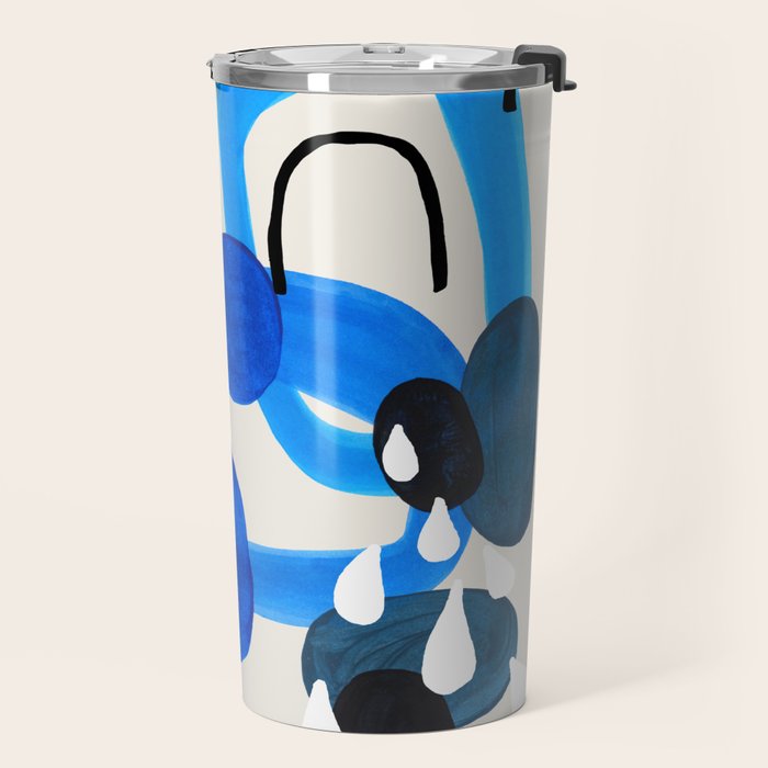 Mid Century Modern Abstract Colorful Art Patterns Ocean Blue Turquoise Grey Travel Mug Gallery Image 2