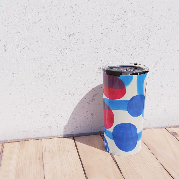 Mid Century Modern Abstract Colorful Art Patterns Ocean Blue Turquoise Grey Travel Mug Gallery Image 4