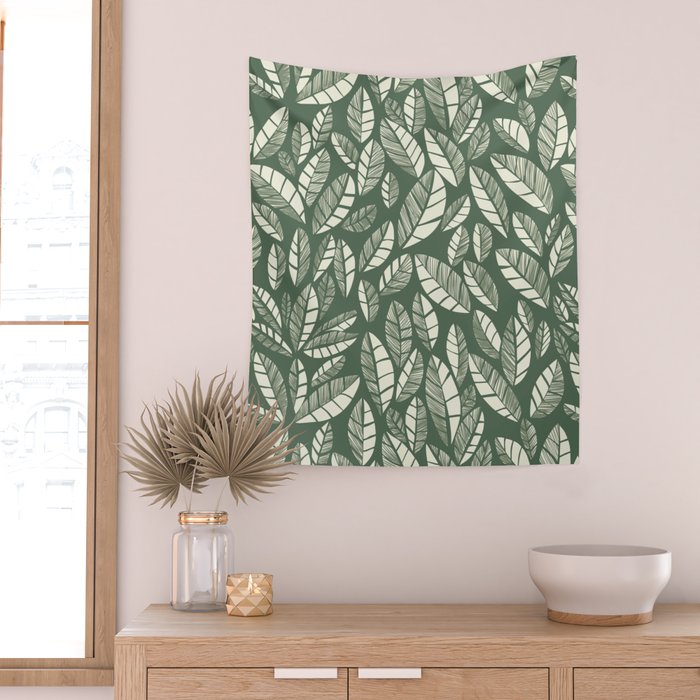 Wildlife Safari Laeves green Wall Tapestry Gallery Image 2