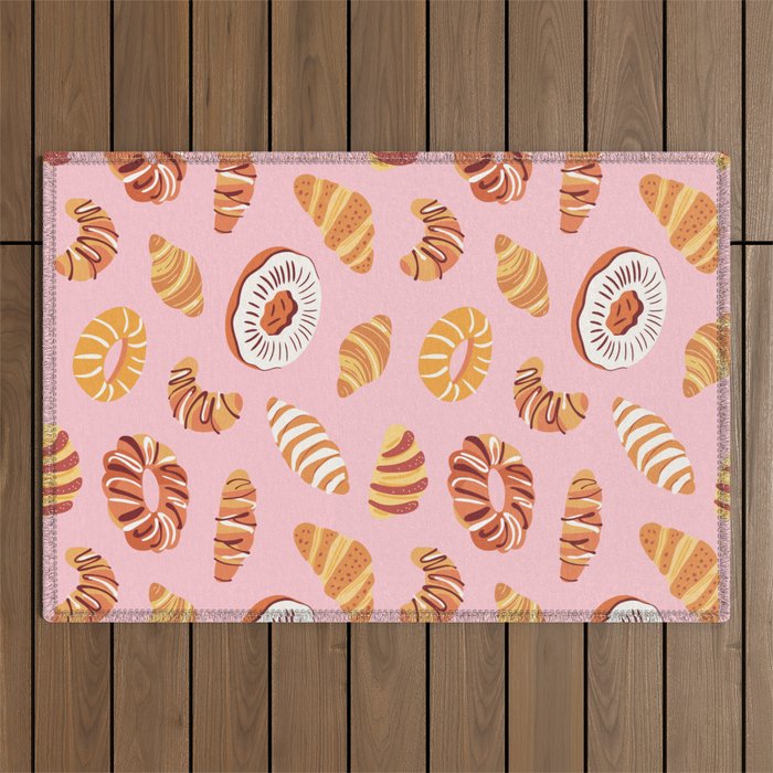 Vintage sweet bakery pastry food art pattern Outdoor Rug Gallery Image 1