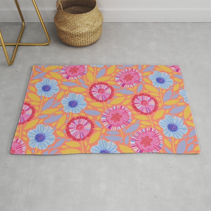 Folk Floral Blossoms in Sweet Peach Rug Gallery Image 1