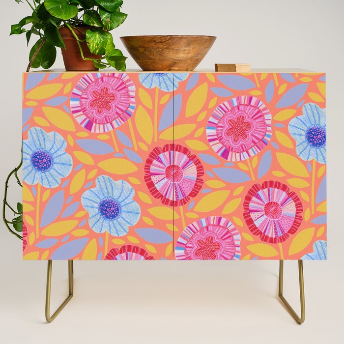 Folk Floral Blossoms in Sweet Peach Credenza Gallery Image 1