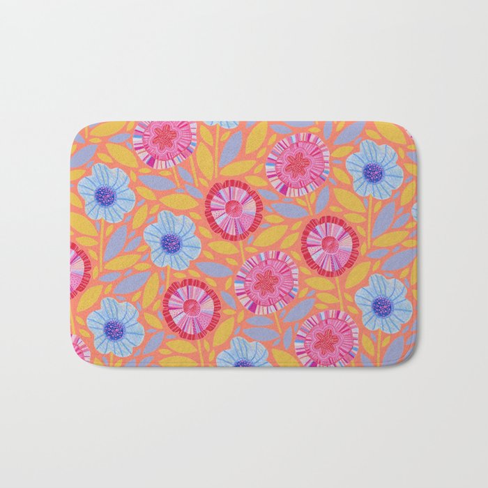Folk Floral Blossoms in Sweet Peach Bath Mat Gallery Image 1