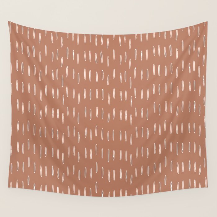 Boho Raindrops Abstract Pattern, Terracotta Wall Tapestry Gallery Image 4