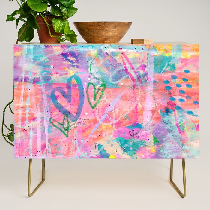 Girly Graffiti with Hearts and Doodles Credenza Gallery Image 1
