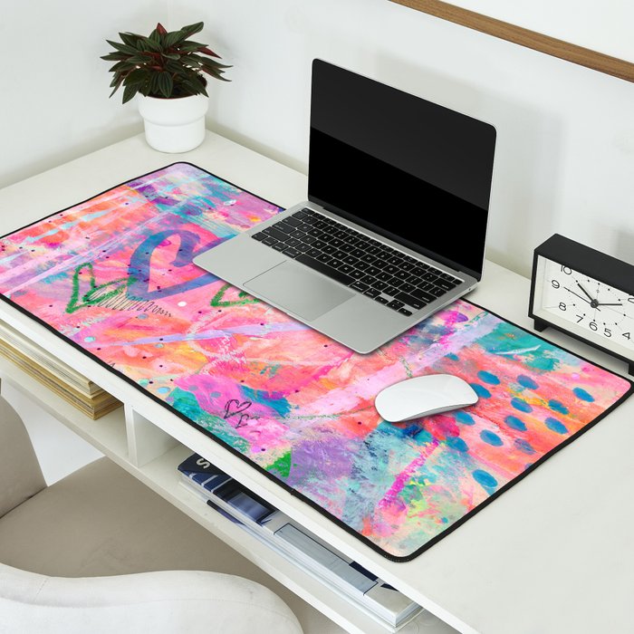 Girly Graffiti with Hearts and Doodles Desk Mat Gallery Image 2
