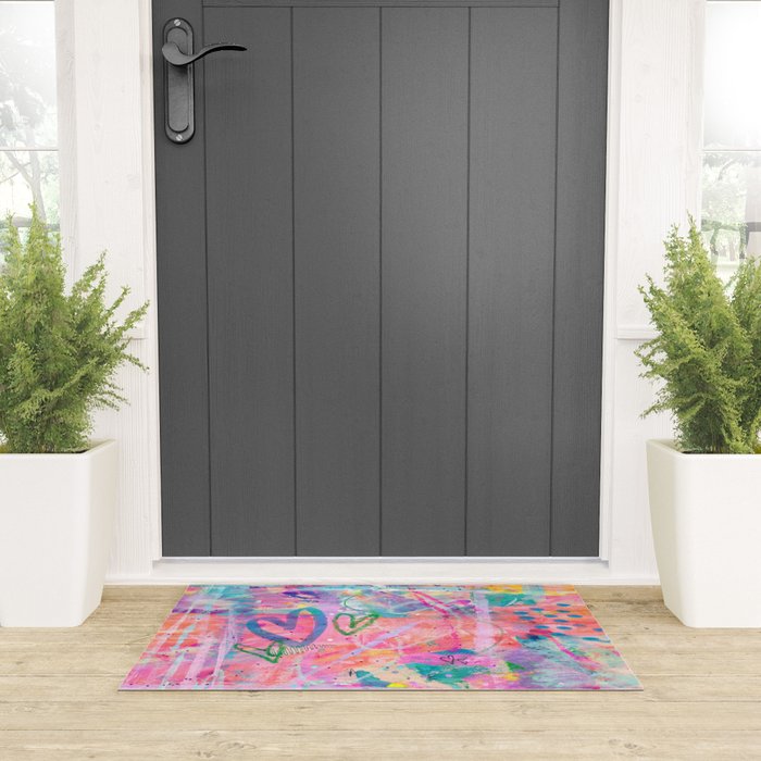 Girly Graffiti with Hearts and Doodles Welcome Mat Gallery Image 3