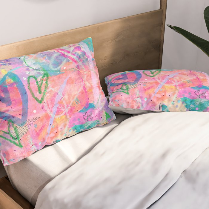 Girly Graffiti with Hearts and Doodles Pillow Sham Gallery Image 2