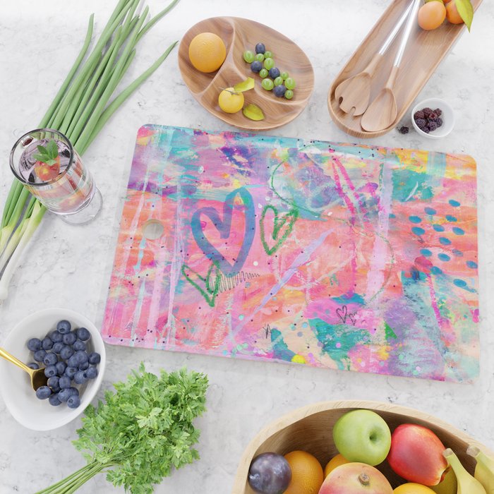 Girly Graffiti with Hearts and Doodles Cutting Board Gallery Image 2