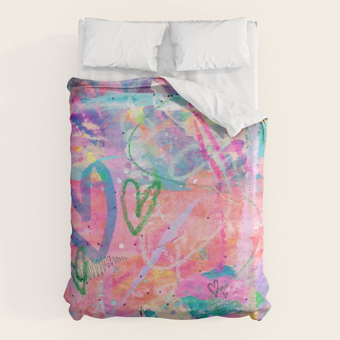 Girly Graffiti with Hearts and Doodles Duvet Cover Gallery Image 1