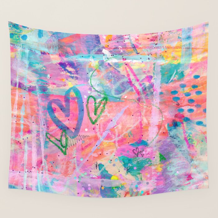 Girly Graffiti with Hearts and Doodles Wall Tapestry Gallery Image 4