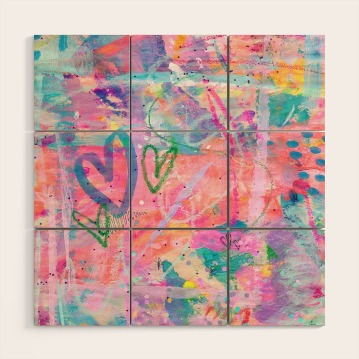 Girly Graffiti with Hearts and Doodles Wood Wall Art