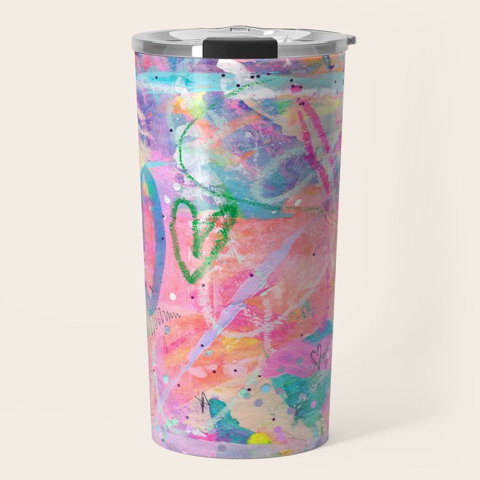 Girly Graffiti with Hearts and Doodles Travel Mug Gallery Image 1