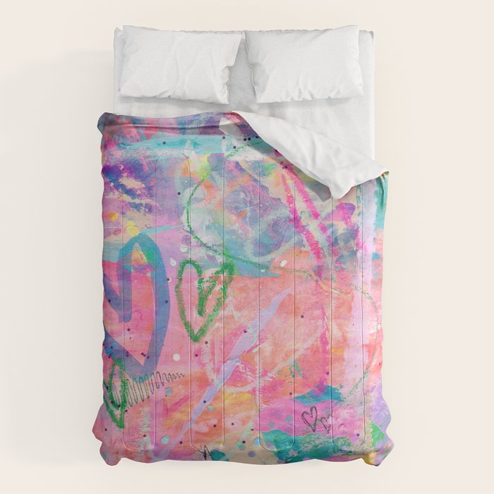 Girly Graffiti with Hearts and Doodles Comforter Gallery Image 1