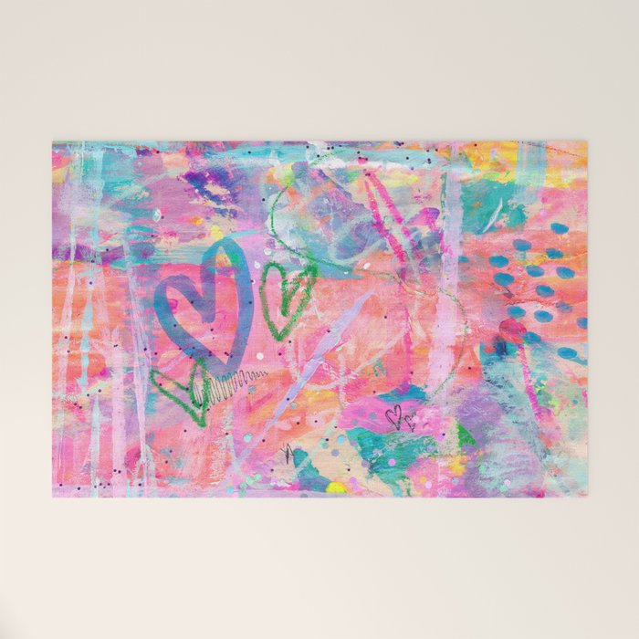 Girly Graffiti with Hearts and Doodles Welcome Mat Gallery Image 1