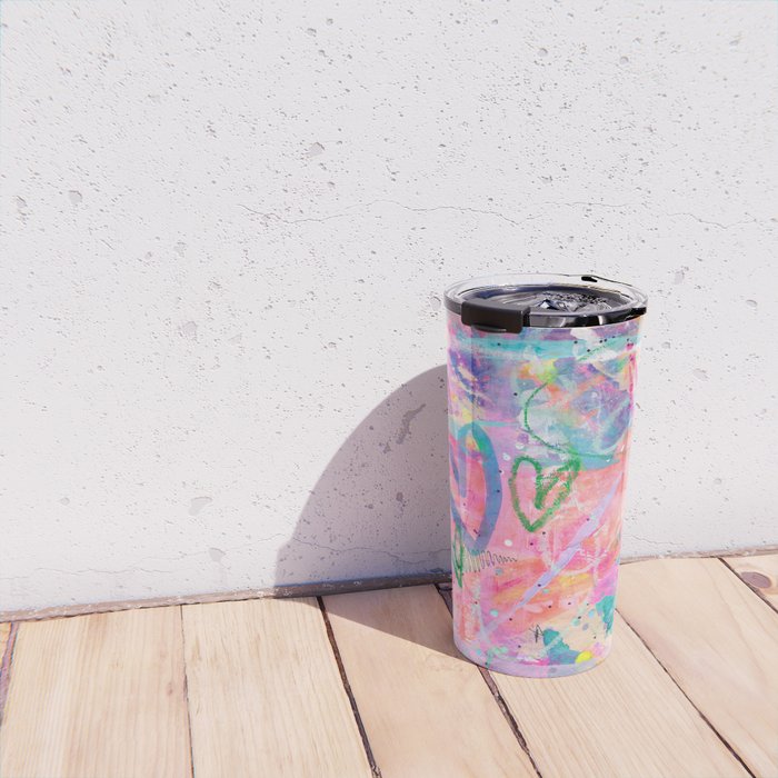 Girly Graffiti with Hearts and Doodles Travel Mug Gallery Image 4