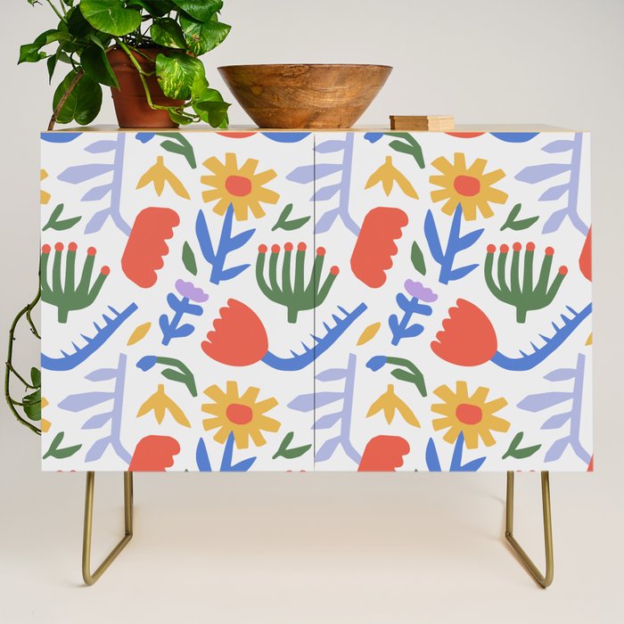 Colorful abstract flower art pattern Credenza Gallery Image 1