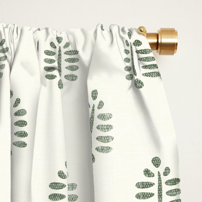 block print palm in sage on cream Window Curtain Gallery Image 2