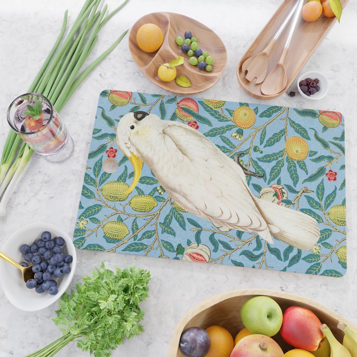 Tropical Cockatoo Bird on Antique William Morris Four Fruits Pattern Cutting Board Gallery Image 2