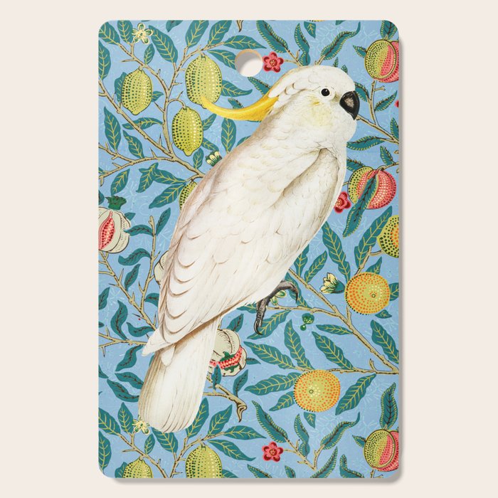 Tropical Cockatoo Bird on Antique William Morris Four Fruits Pattern Cutting Board Gallery Image 1